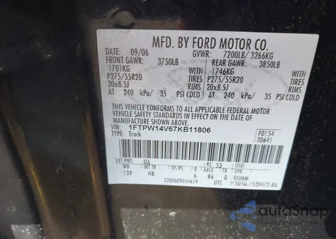 2007 Ford F-150 Fx4/Lariat/Xlt from USA, damaged, VIN 1FTPW14V67KB11806